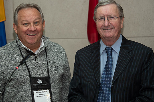 Michael Walters, President of the Hamilton & District Branch (left) and Federal Retirees' President Jean-Guy Soulière (right).