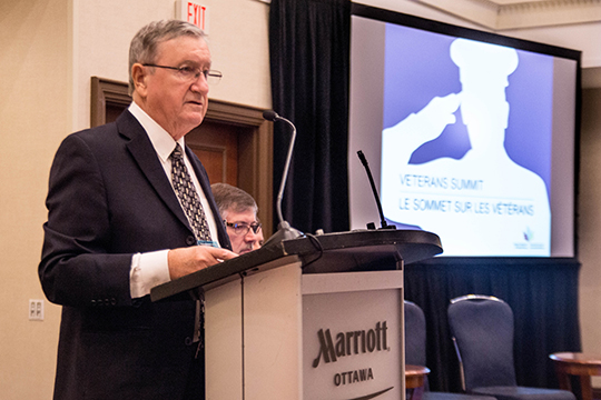Association president, Jean-Guy Soulière, speaks at the Veterans Summit.