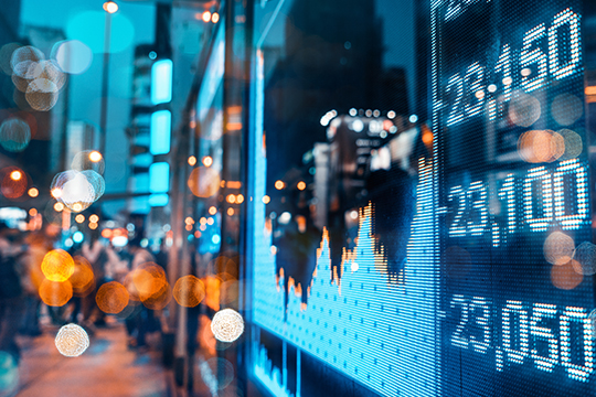 Display of stock market quotes with city scene reflect on glass. Display of stock market quotes with city scene reflect on glass.