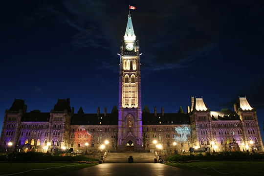 Parliament Hill at night.