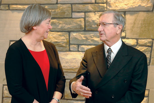Association president Jean-Guy Soulière is pictured here with Seniors Minister Deb Schulte 