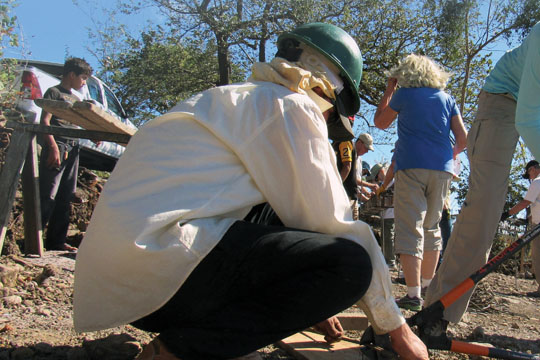 A group of volunteers from Canada and the U.S. work together to build a classroom in Leon, Nicaragua, in February 2020