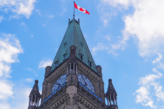 Peace Tower of the Canadian Parliament Buildings in Ottawa.
