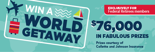 Travel contest banner for Federal Retirement members.