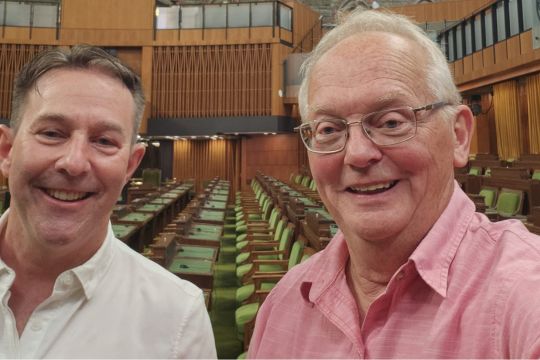 Colchester-East Hants president secures MP meeting on Parliament Hill. Mike Devine, president of Colchester-East Hants branch, and Stephen Ellis, member of Parliament for Cumberland—Colchester.