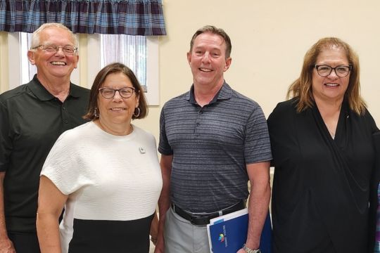 Federal Retirees volunteers Mike Devine and Michelle Langille met with MP Stephen Ellis and shadow minister for seniors Anna Roberts.