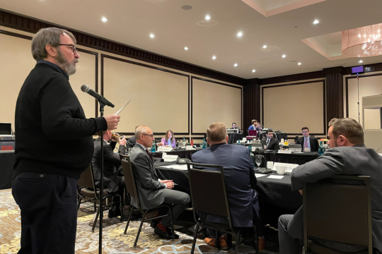 Federal Retirees volunteer Glenn Armstrong speaks at a 2024 pre-budget hearing.