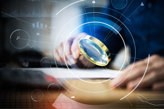 Private equity investments have grown in popularity. Holding a magnifying glass over documents.
