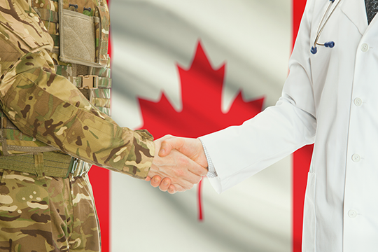 Quand les vétérans deviennent des patients Soldat serrant la main d'un médecin.