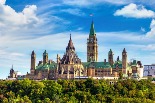 A snap election is sending Canadians to the polls on April 28. Parliament Hill in Ottawa, Canada.