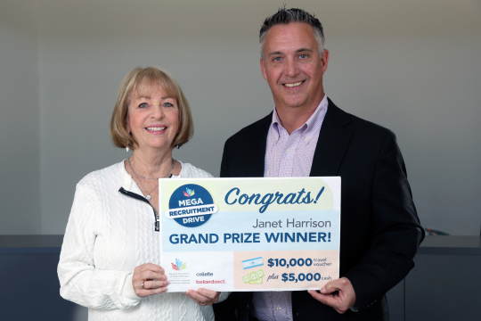 Mega Recruitment Drive winner. Janet Harrison with Shawn McCord.