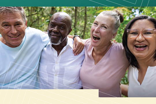 Group of smiling older adults standing together.