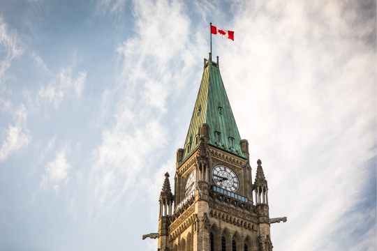 Peace Tower of the Canadian Parliament Buildings in Ottawa.
