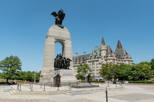 The National War Memorial, with Fairmont Chateau Laurier in the background.