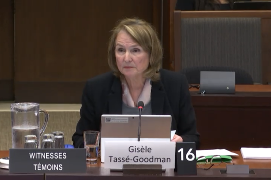 Federal Retirees Board Chair Gisèle Tassé-Goodman appearing before the House of Commons Standing Committee on the Status of Women.