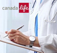 Doctor with clipboard, CanadaLife logo.