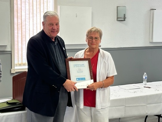 Ted Young, ODD presented the Director's Certificate of Appreciation to Lynne Ellis