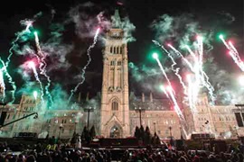 Pyrotechnics explode in front of Centre Block on Parliament Hill during the launch of Christmas Lights Across Canada, on Wednesday, Dec. 7, 2016, in Ottawa. Pyrotechnics explode in front of Centre Block on Parliament Hill during the launch of Christmas Lights Across Canada, on Wednesday, Dec. 7, 2016, in Ottawa.