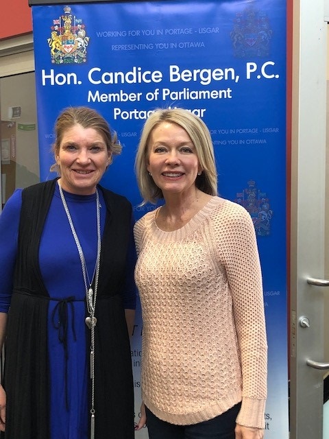 MB32 president Leanne Coleman-Kamphuis with local member of Parliament Candace Bergen.