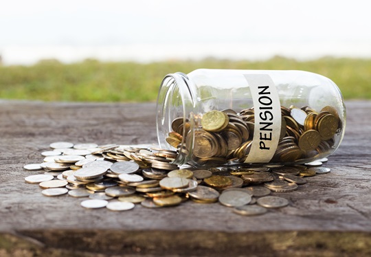 Coin jar labeled with pension.