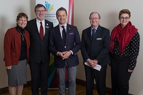 From left to right: Deborah Krause, Manager, Governance; Simon Coakeley, CEO; the Honourable Seamus O’Regan, Minister of Veterans Affairs; Jean-Guy Soulière, President; Sayward Montague, Director, Advocacy From left to right: Deborah Krause, Manager, Governance; Simon Coakeley, CEO; the Honourable Seamus O’Regan, Minister of Veterans Affairs; Jean-Guy Soulière, President; Sayward Montague, Director, Advocacy