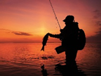 Man holding fish in water.