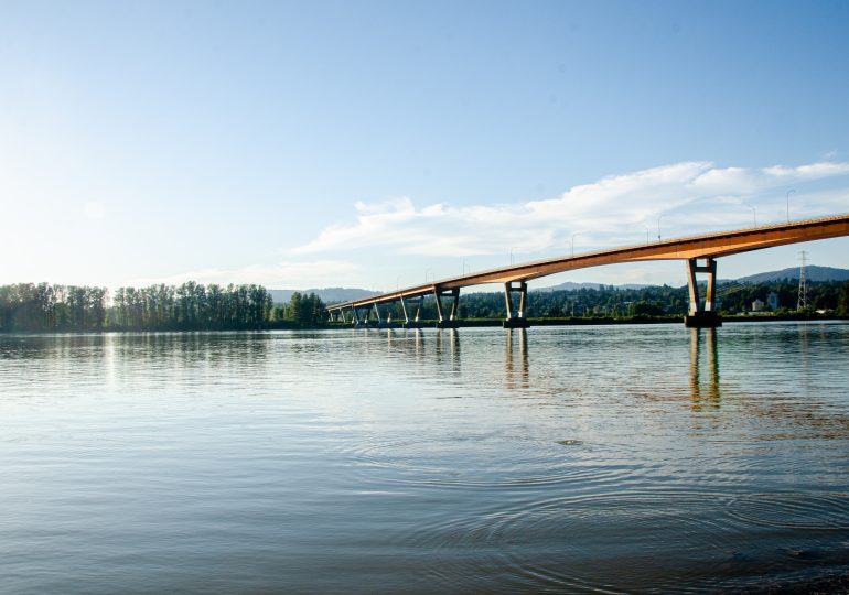 The Mission Bridge crosses the Fraser River in British Columbia.