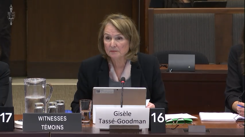 Federal Retirees Board Chair Gisèle Tassé-Goodman appearing before the House of Commons Standing Committee on the Status of Women.